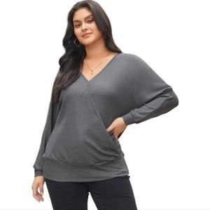 BLOOMCHIC SOLID WAFFLE KNIT WRAP LONG SLEEVE TOP WOMEN'S SIZE 4X